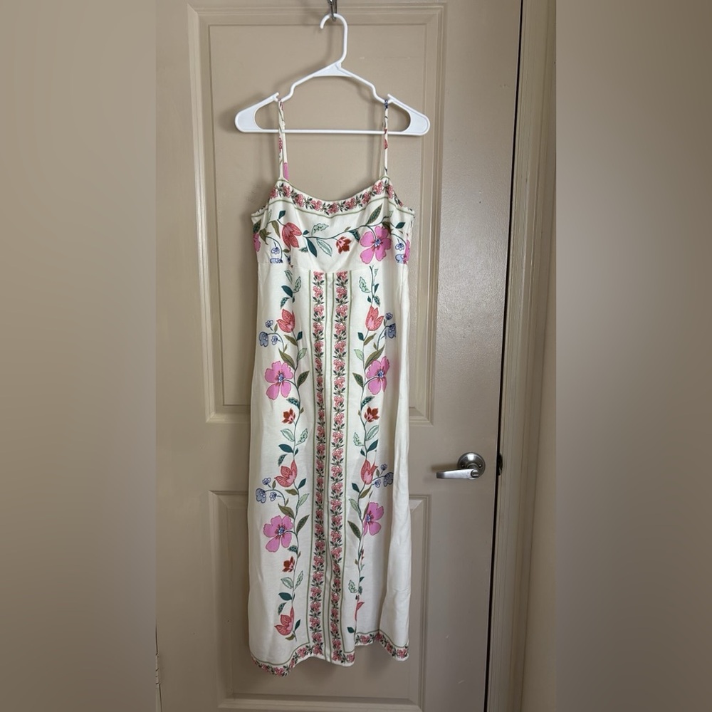 Floral Embroidered Jumpsuit - White and Pink